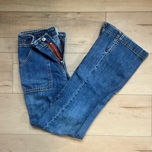 VTG 90s Lucky Brand Dungarees, wide leg, patch pocket. Size 2, Size 26